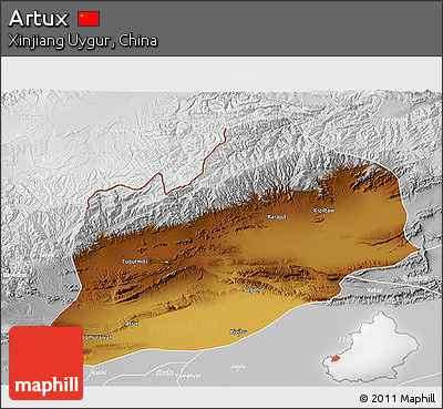 Physical 3D Map of Artux, lighten, desaturated