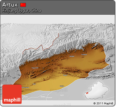 Physical 3D Map of Artux, lighten, desaturated