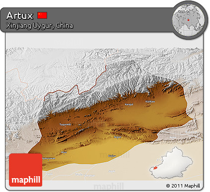 Physical 3D Map of Artux, lighten