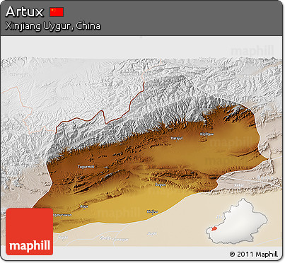 Physical 3D Map of Artux, lighten