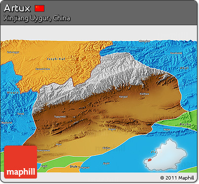 Physical 3D Map of Artux, political outside