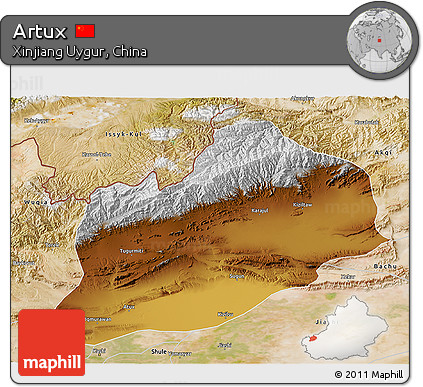 Physical 3D Map of Artux, satellite outside