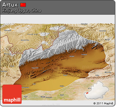 Physical 3D Map of Artux, satellite outside
