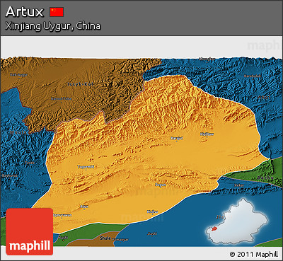 Political 3D Map of Artux, darken