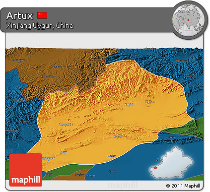 Political 3D Map of Artux, darken