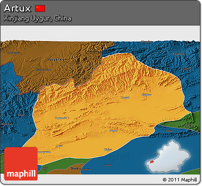 Political 3D Map of Artux, darken