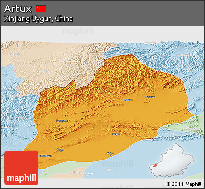 Political 3D Map of Artux, lighten