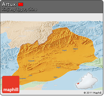 Political 3D Map of Artux, lighten