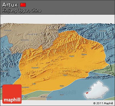 Political 3D Map of Artux, semi-desaturated