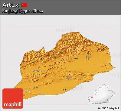 Political 3D Map of Artux, single color outside