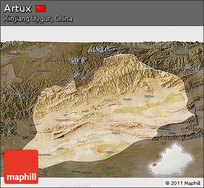 Satellite 3D Map of Artux, darken
