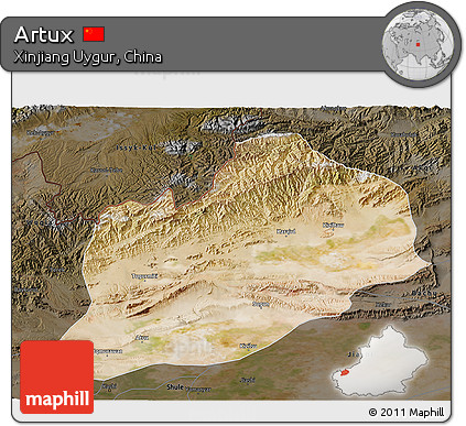 Satellite 3D Map of Artux, darken