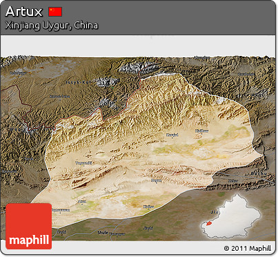 Satellite 3D Map of Artux, darken