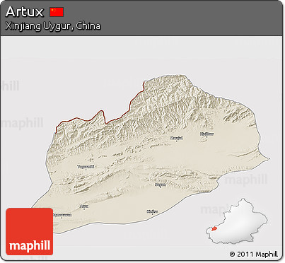 Shaded Relief 3D Map of Artux, cropped outside