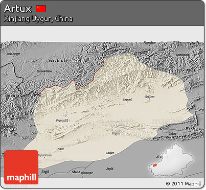 Shaded Relief 3D Map of Artux, darken, desaturated