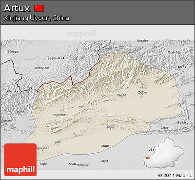 Shaded Relief 3D Map of Artux, desaturated