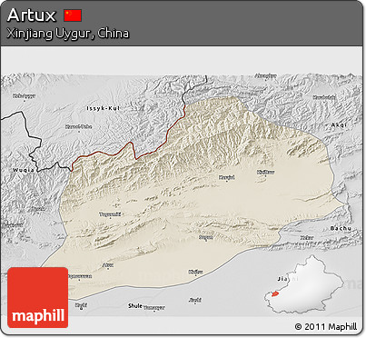 Shaded Relief 3D Map of Artux, desaturated