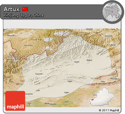 Shaded Relief 3D Map of Artux, satellite outside