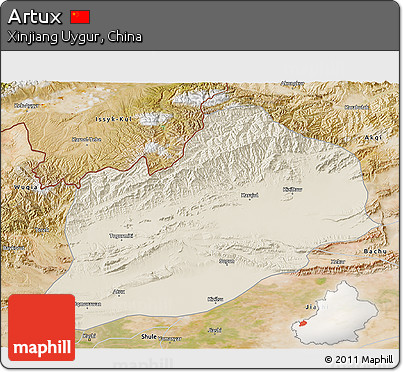 Shaded Relief 3D Map of Artux, satellite outside