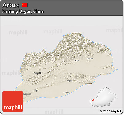 Shaded Relief 3D Map of Artux, single color outside