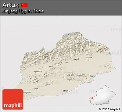 Shaded Relief 3D Map of Artux, single color outside