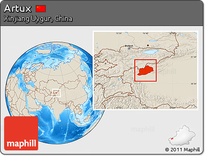 Shaded Relief Location Map of Artux