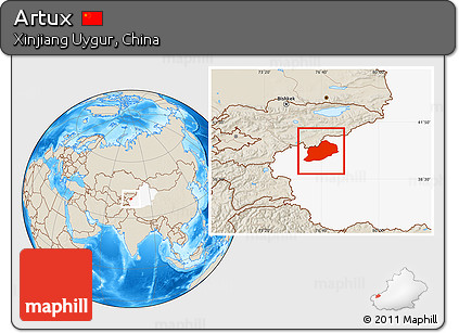 Shaded Relief Location Map of Artux, highlighted parent region