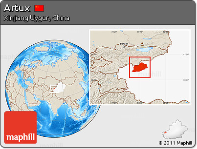 Shaded Relief Location Map of Artux, highlighted parent region