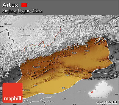 Physical Map of Artux, desaturated