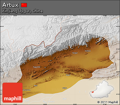 Physical Map of Artux, lighten
