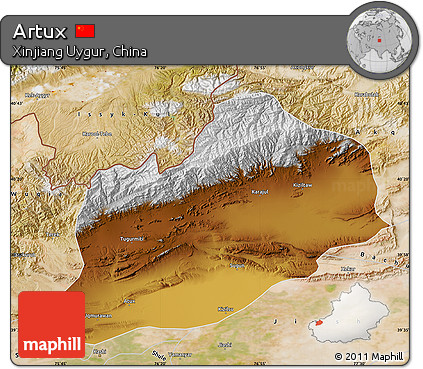 Physical Map of Artux, satellite outside