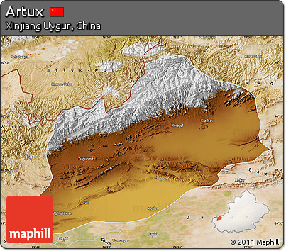 Physical Map of Artux, satellite outside