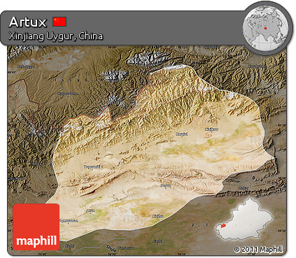 Satellite Map of Artux, darken