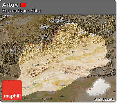 Satellite Map of Artux, darken