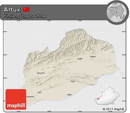 Shaded Relief Map of Artux, single color outside