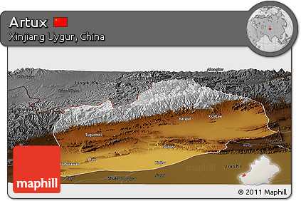 Physical Panoramic Map of Artux, darken