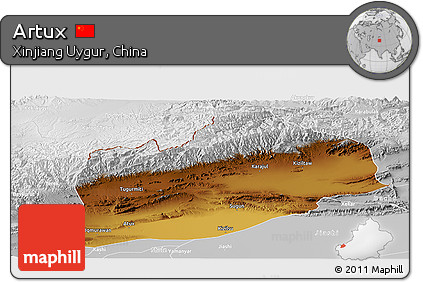 Physical Panoramic Map of Artux, lighten, desaturated