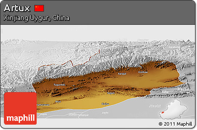 Physical Panoramic Map of Artux, lighten, desaturated