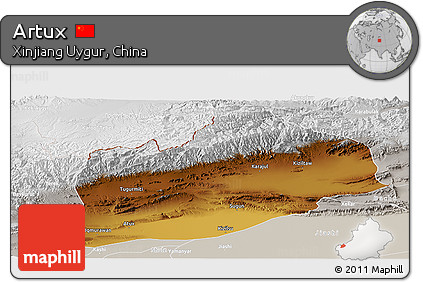 Physical Panoramic Map of Artux, lighten, semi-desaturated