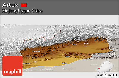 Physical Panoramic Map of Artux, lighten, semi-desaturated
