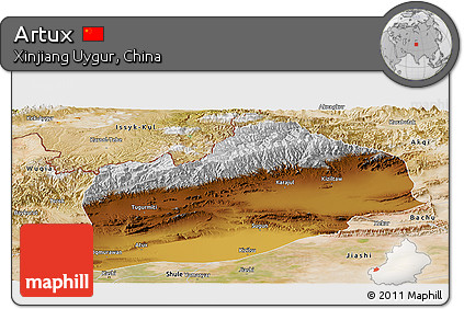 Physical Panoramic Map of Artux, satellite outside