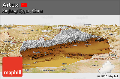 Physical Panoramic Map of Artux, satellite outside