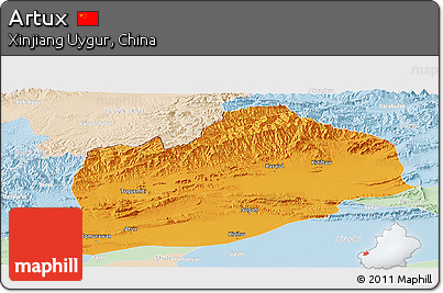 Political Panoramic Map of Artux, lighten