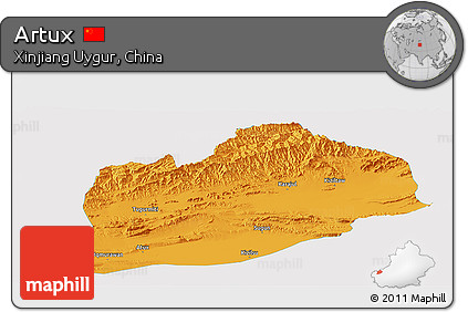 Political Panoramic Map of Artux, single color outside
