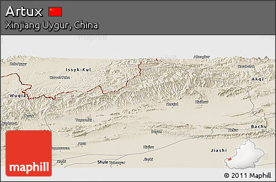 Shaded Relief Panoramic Map of Artux