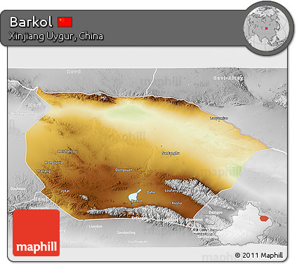 Physical 3D Map of Barkol, lighten, desaturated
