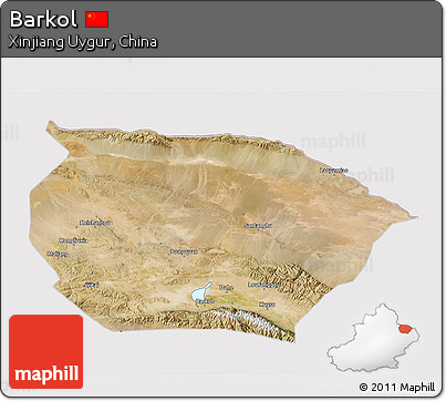 Satellite 3D Map of Barkol, cropped outside
