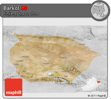 Satellite 3D Map of Barkol, lighten, desaturated