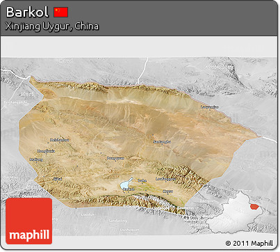 Satellite 3D Map of Barkol, lighten, desaturated