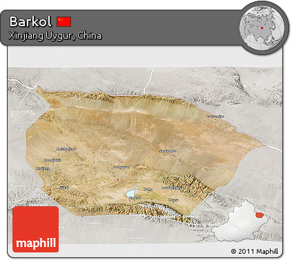 Satellite 3D Map of Barkol, lighten, semi-desaturated